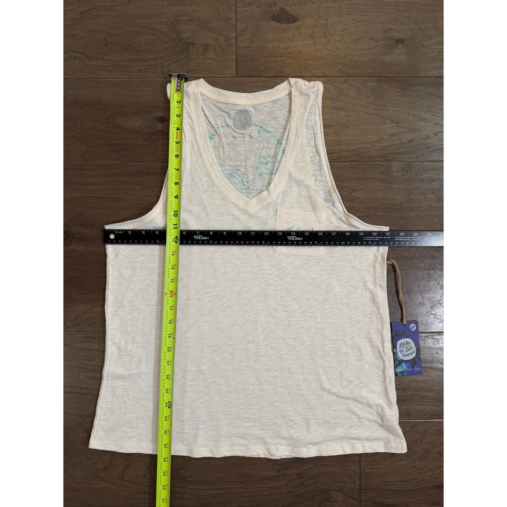 Lucky We Live Hawaii x Goldfish Kiss Womens Large Graphic Tank Top Off-White L - Picture 4 of 5
